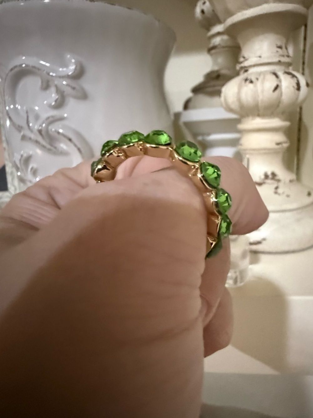 Large Gold Tone and Lime Green Faux Stone Ring Band - Picture 8 of 9
